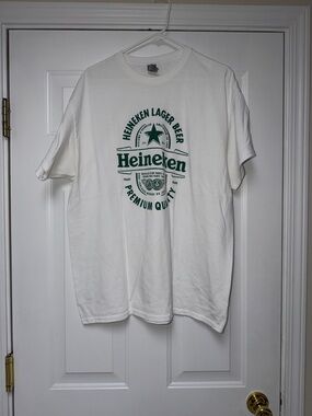 Gildan White Short-Sleeve Tee with Green Heineken Logo